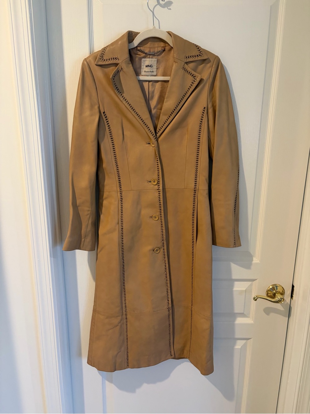 Mango Women's Camel Leather Trench Coat